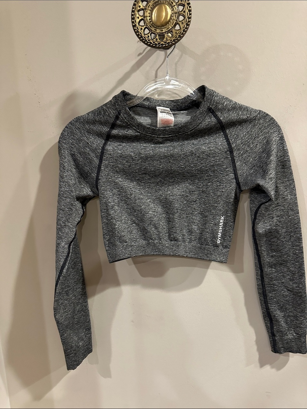 Gymshark Women's Charcoal Grey Long-Sleeve Crop Top Sz Small